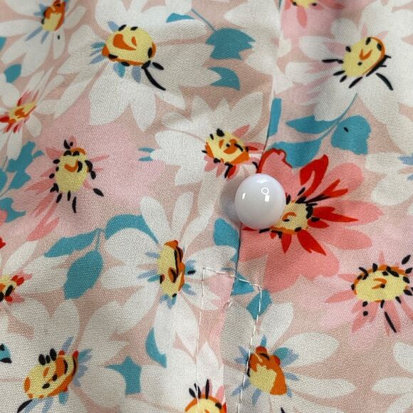 Live Cloth Dress Large Pink Blue Floral Maxi Smocked Waist Tie V-neck Button Up - Picture 3 of 16